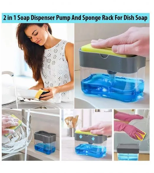 Kitchen Soap Pump Dispenser with Sponge Holder – 2-in-1 Dishwashing Tool