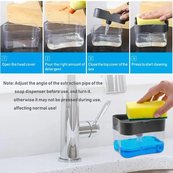 Kitchen Soap Pump Dispenser with Sponge Holder – 2-in-1 Dishwashing Tool