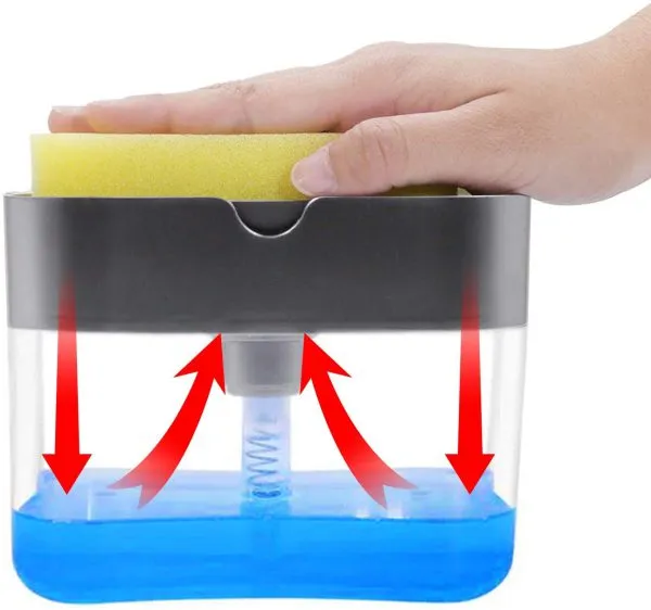 Kitchen Soap Pump Dispenser with Sponge Holder – 2-in-1 Dishwashing Tool