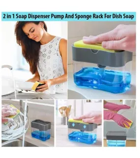 Kitchen Soap Pump Dispenser with Sponge Holder – 2-in-1 Dishwashing Tool