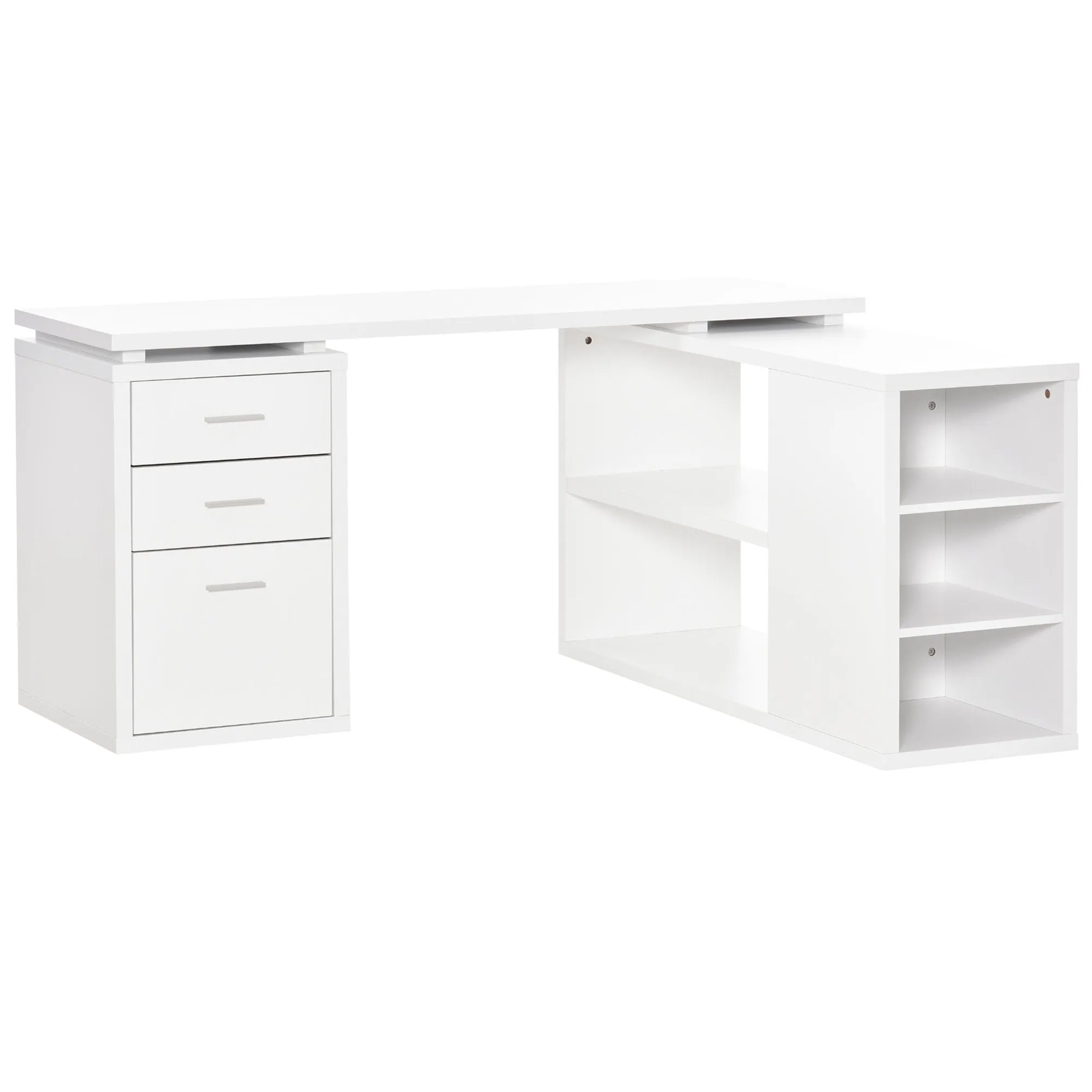L-Shaped Computer Desk Home Office Corner Desk Study Workstation Table with Storage Shelves and Drawers, White