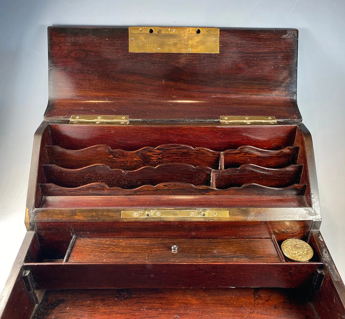 Large 15" Wide Antique French Writer's Cabinet, Slope, TAHAN of Paris, Maker, Napoleon III