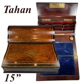 Large 15" Wide Antique French Writer's Cabinet, Slope, TAHAN of Paris, Maker, Napoleon III