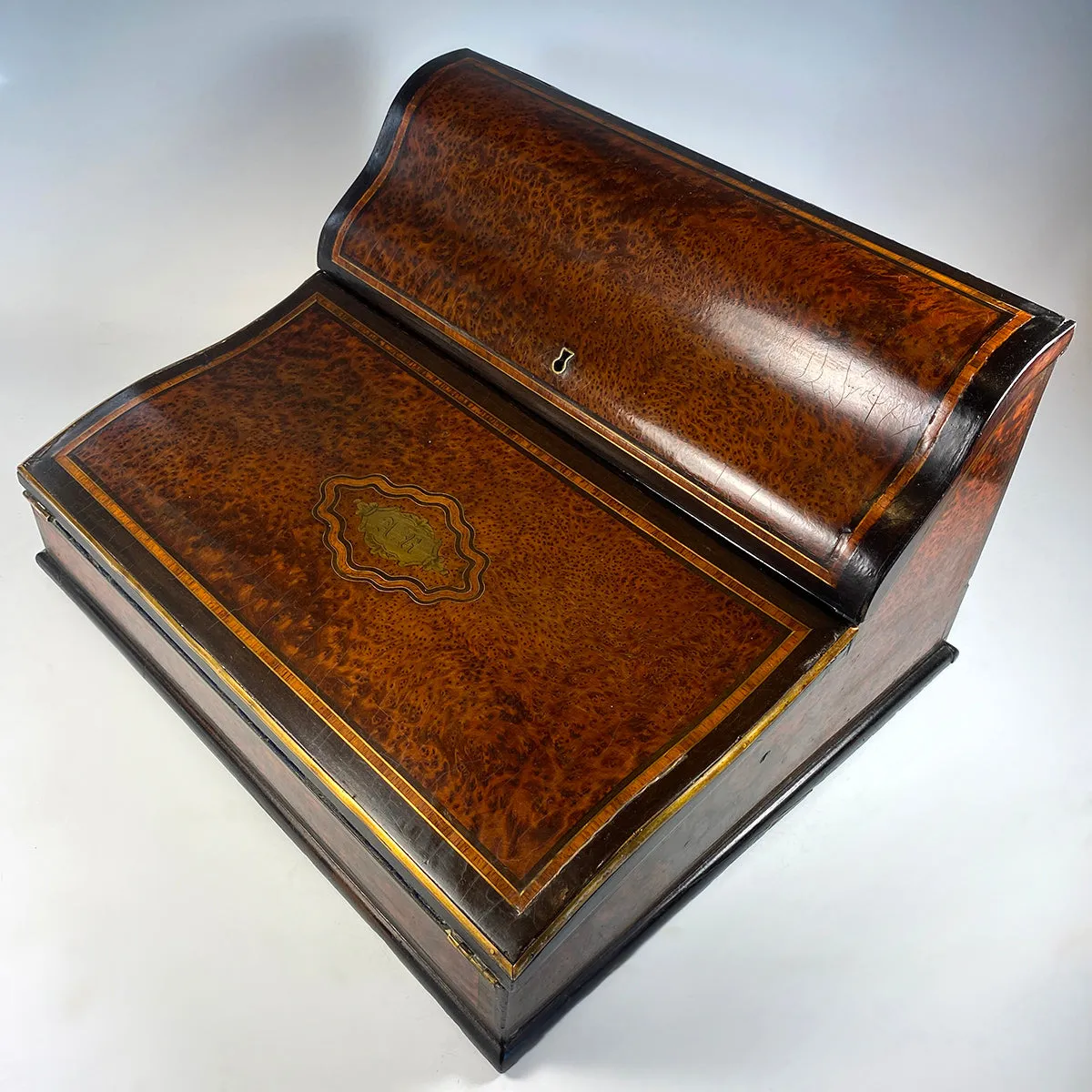 Large 15" Wide Antique French Writer's Cabinet, Slope, TAHAN of Paris, Maker, Napoleon III