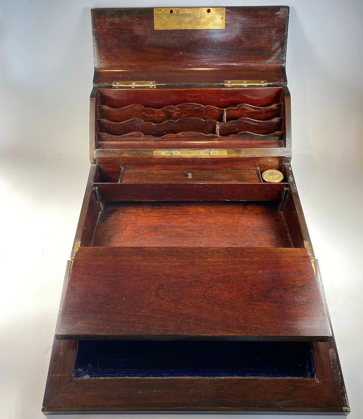 Large 15" Wide Antique French Writer's Cabinet, Slope, TAHAN of Paris, Maker, Napoleon III