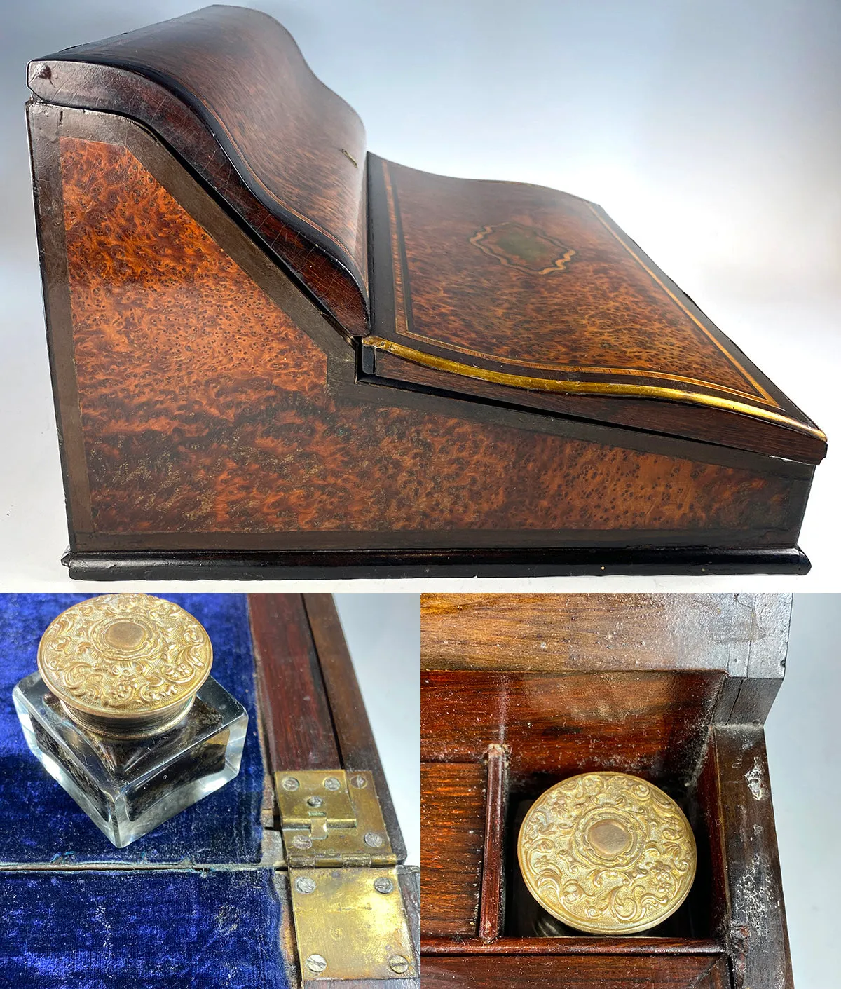 Large 15" Wide Antique French Writer's Cabinet, Slope, TAHAN of Paris, Maker, Napoleon III