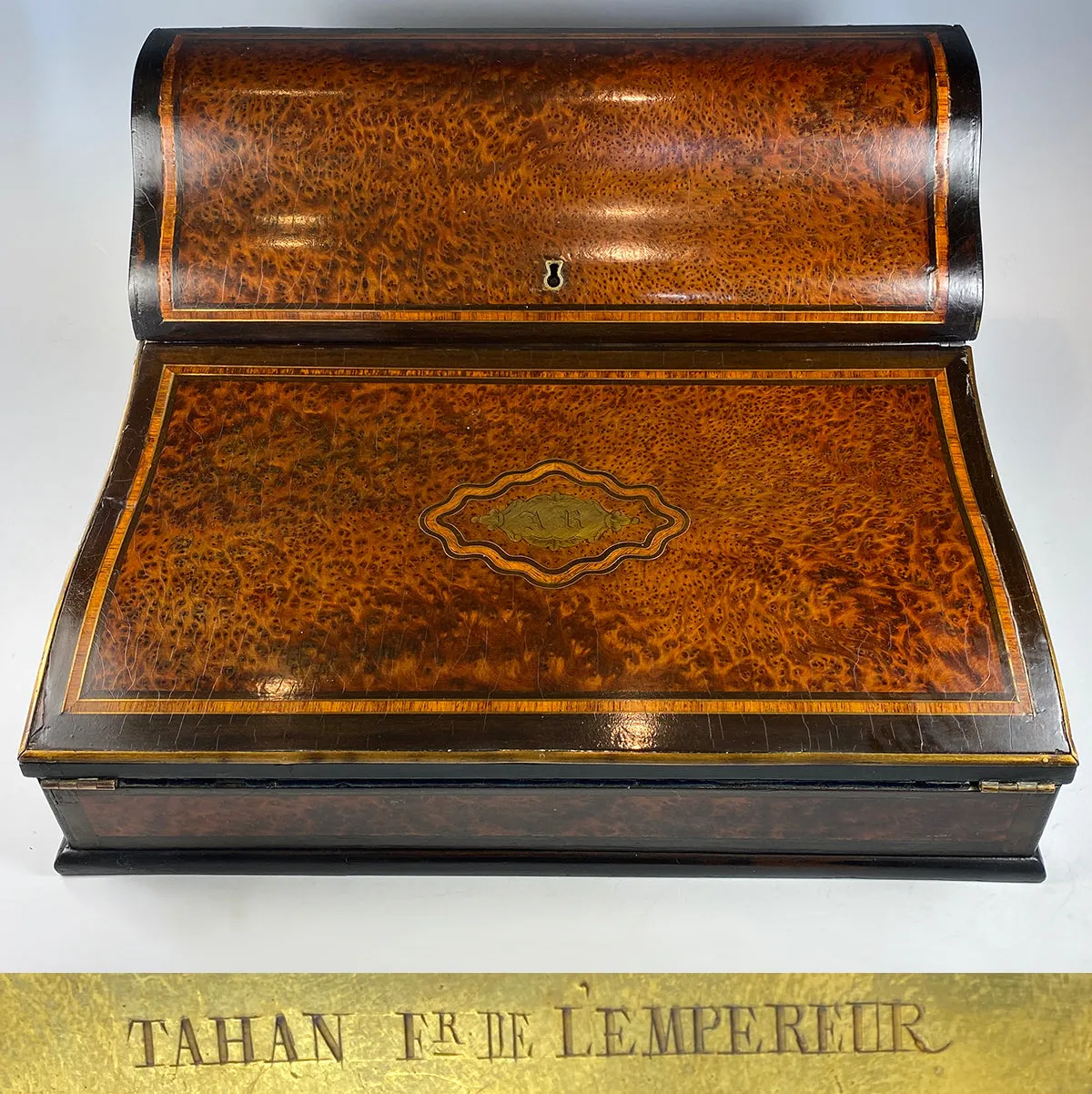 Large 15" Wide Antique French Writer's Cabinet, Slope, TAHAN of Paris, Maker, Napoleon III