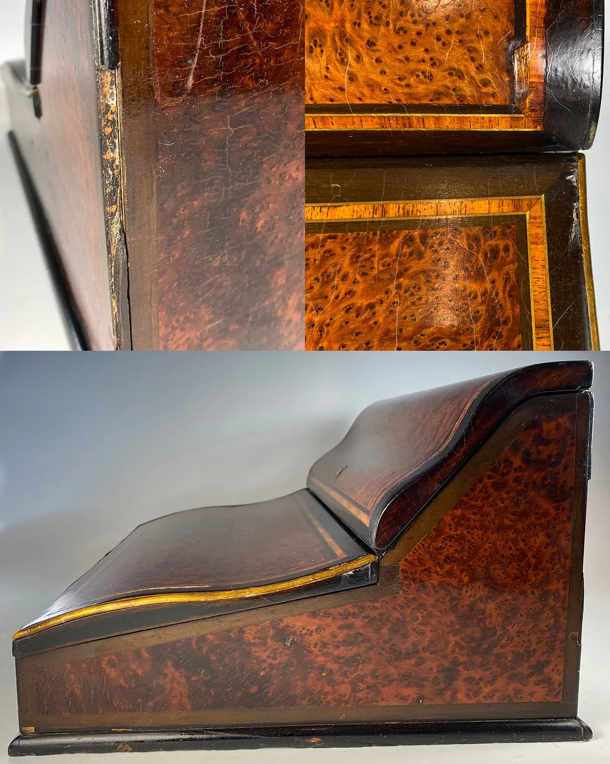 Large 15" Wide Antique French Writer's Cabinet, Slope, TAHAN of Paris, Maker, Napoleon III