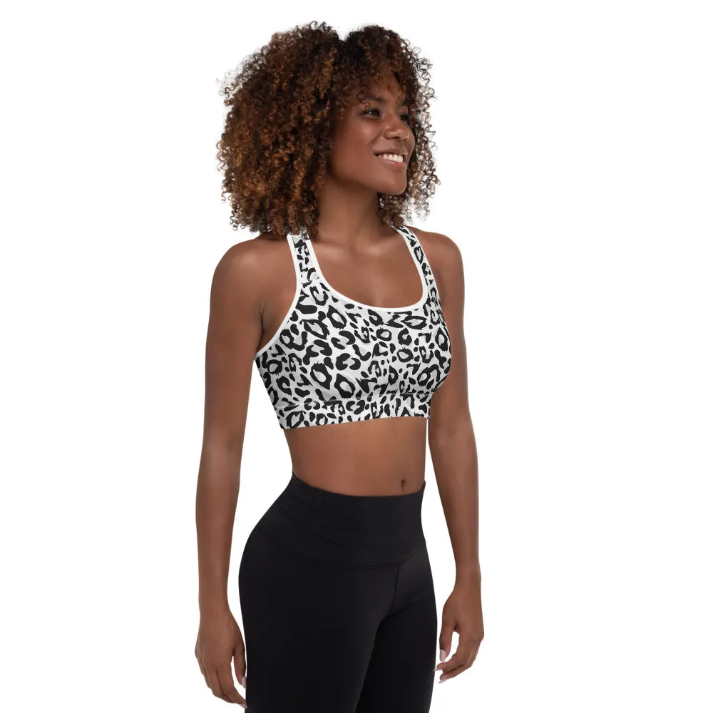 Leopard White Padded Sports Bra