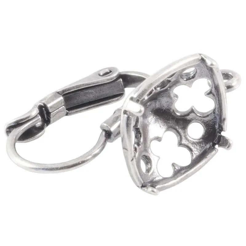Leverback Ear Wire with Loop and 10mm Cushion Stone Setting - Antiqued Silver Plate (1 Pair)