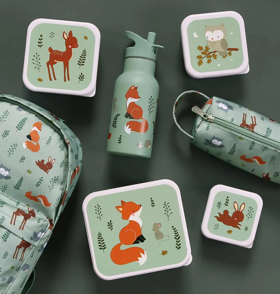 Lunch and Snack Box Set Forest Friends - Sage