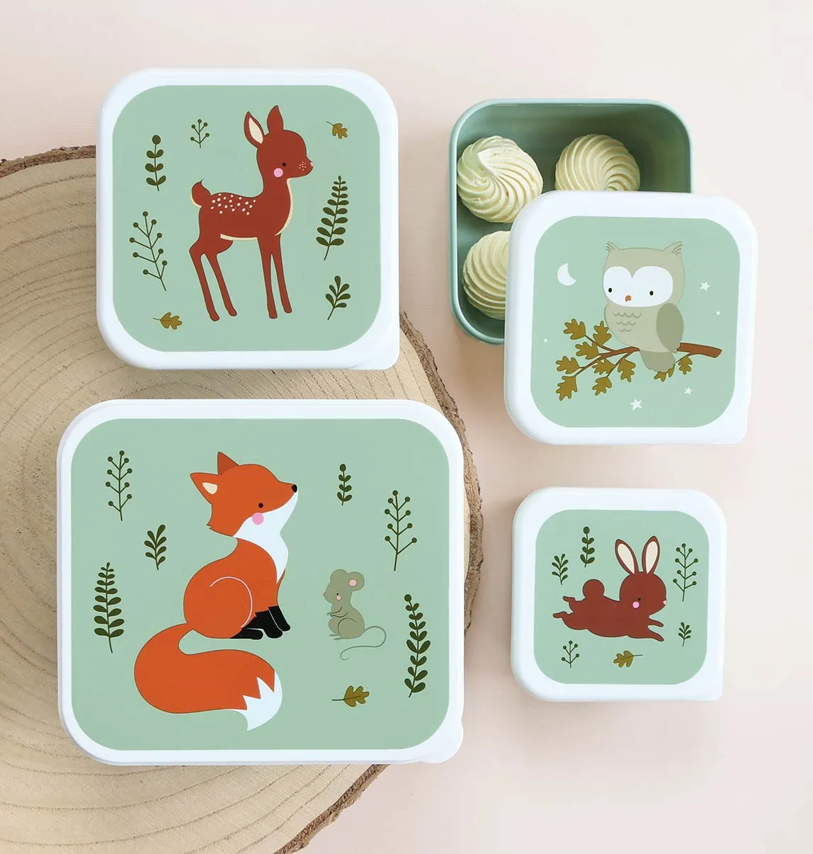 Lunch and Snack Box Set Forest Friends - Sage