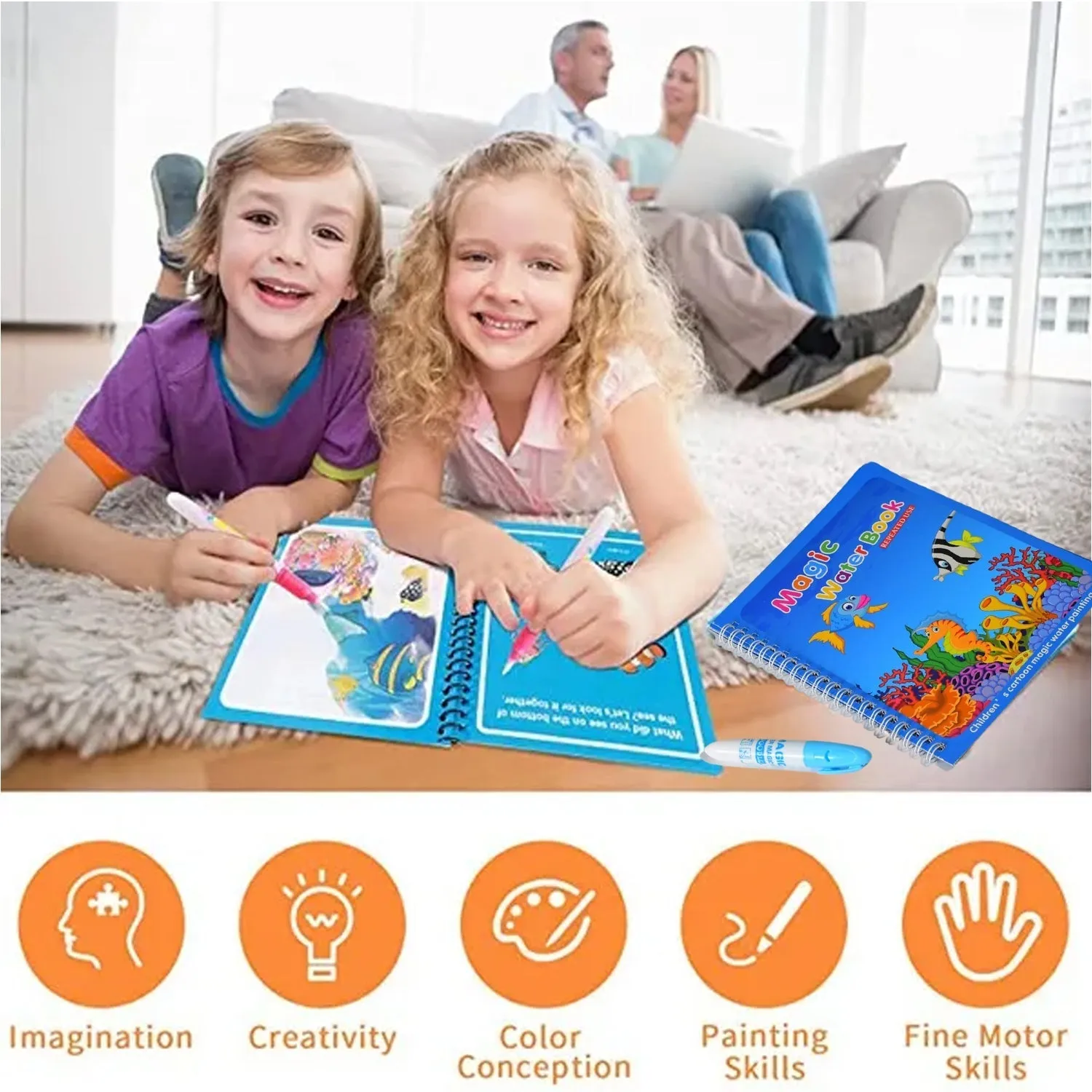 Magic Water Quick Dry Book Water Coloring Book Doodle with Magic Pen Painting Board