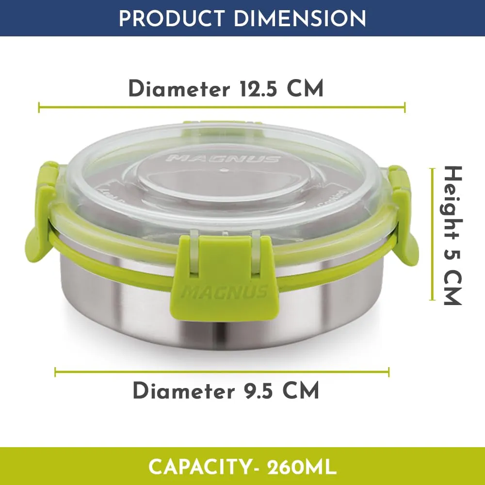 Magnus Klip Lock Stainless Steel Airtight Leakproof Storage Container 260ML, Chocolate Container - Kitchen Accessories Items, Lunch Box, Lunch Boxes for Office Men