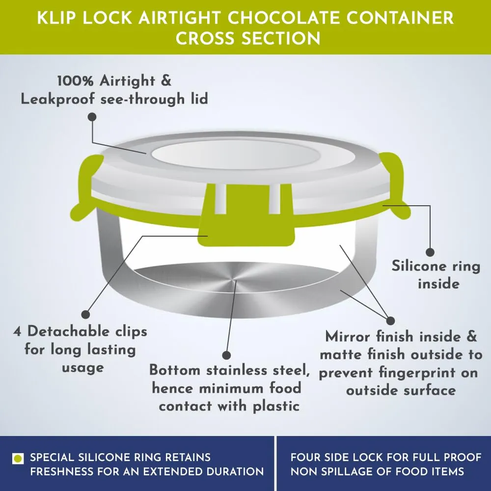 Magnus Klip Lock Stainless Steel Airtight Leakproof Storage Container 260ML, Chocolate Container - Kitchen Accessories Items, Lunch Box, Lunch Boxes for Office Men