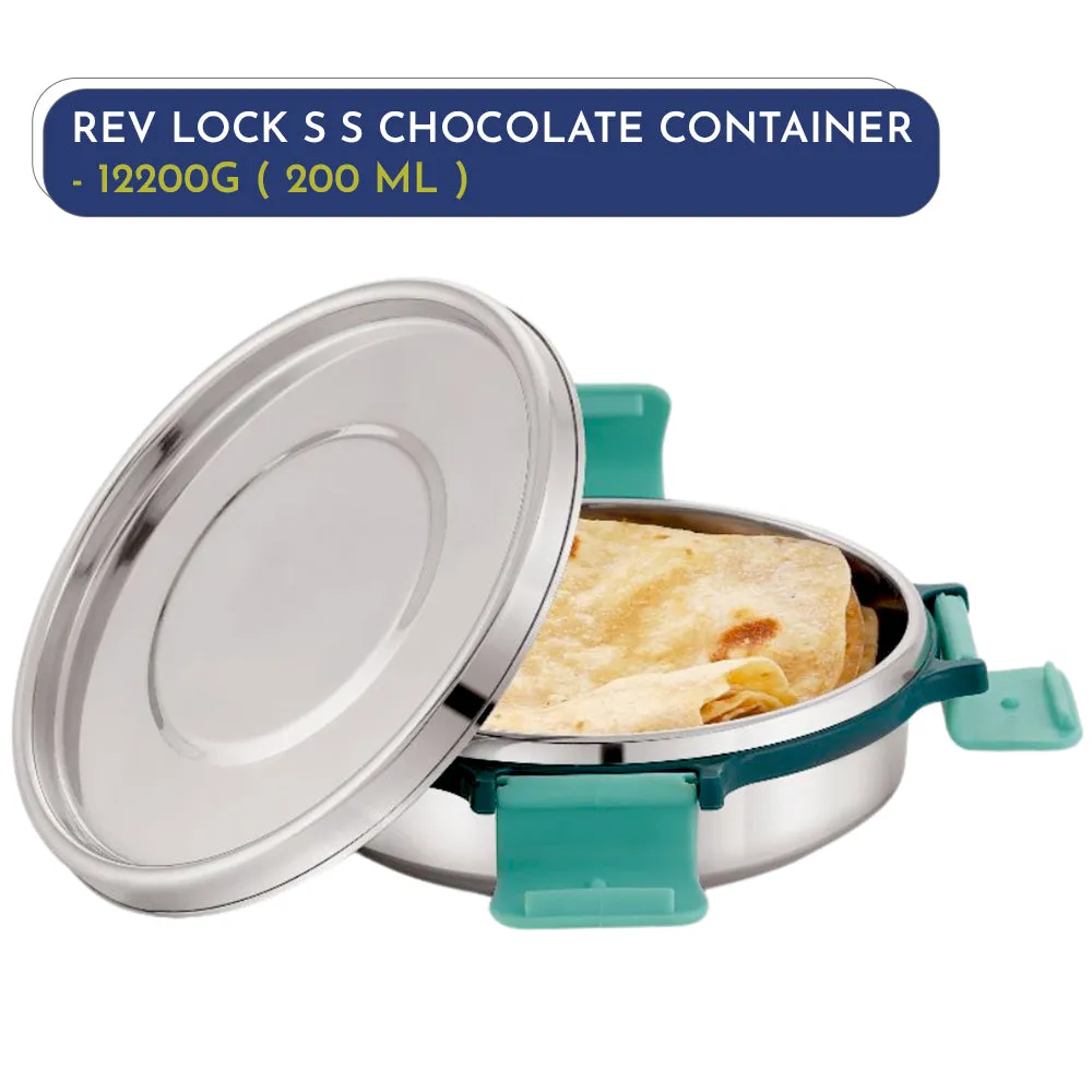 Magnus Stainless Steel Airtight Leakproof Chocolate Storage Container with Rev Lock Lid - 200ML Kitchen Accessories Items, Ideal Lunch Box for Kids & Adults, Perfect Lunch Boxes for Office Men