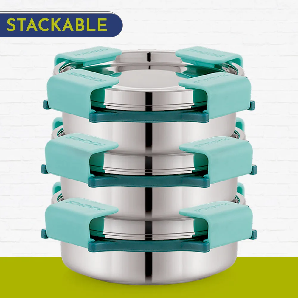 Magnus Stainless Steel Airtight Leakproof Storage Container with Rev Lock Lid, 260ML - Premium Kitchen Accessories Items, Ideal Lunch Box, Perfect Lunch Boxes for Office Men