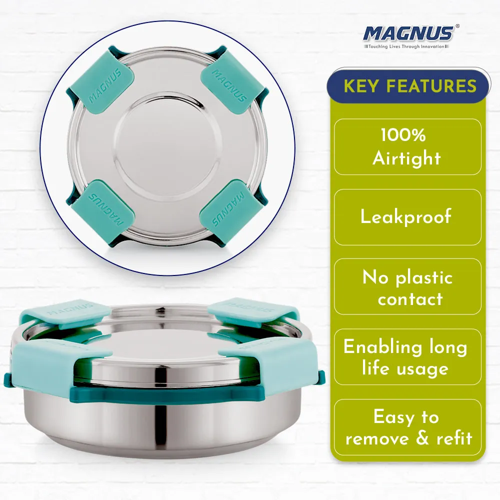 Magnus Stainless Steel Airtight Leakproof Storage Container with Rev Lock Lid, 260ML - Premium Kitchen Accessories Items, Ideal Lunch Box, Perfect Lunch Boxes for Office Men