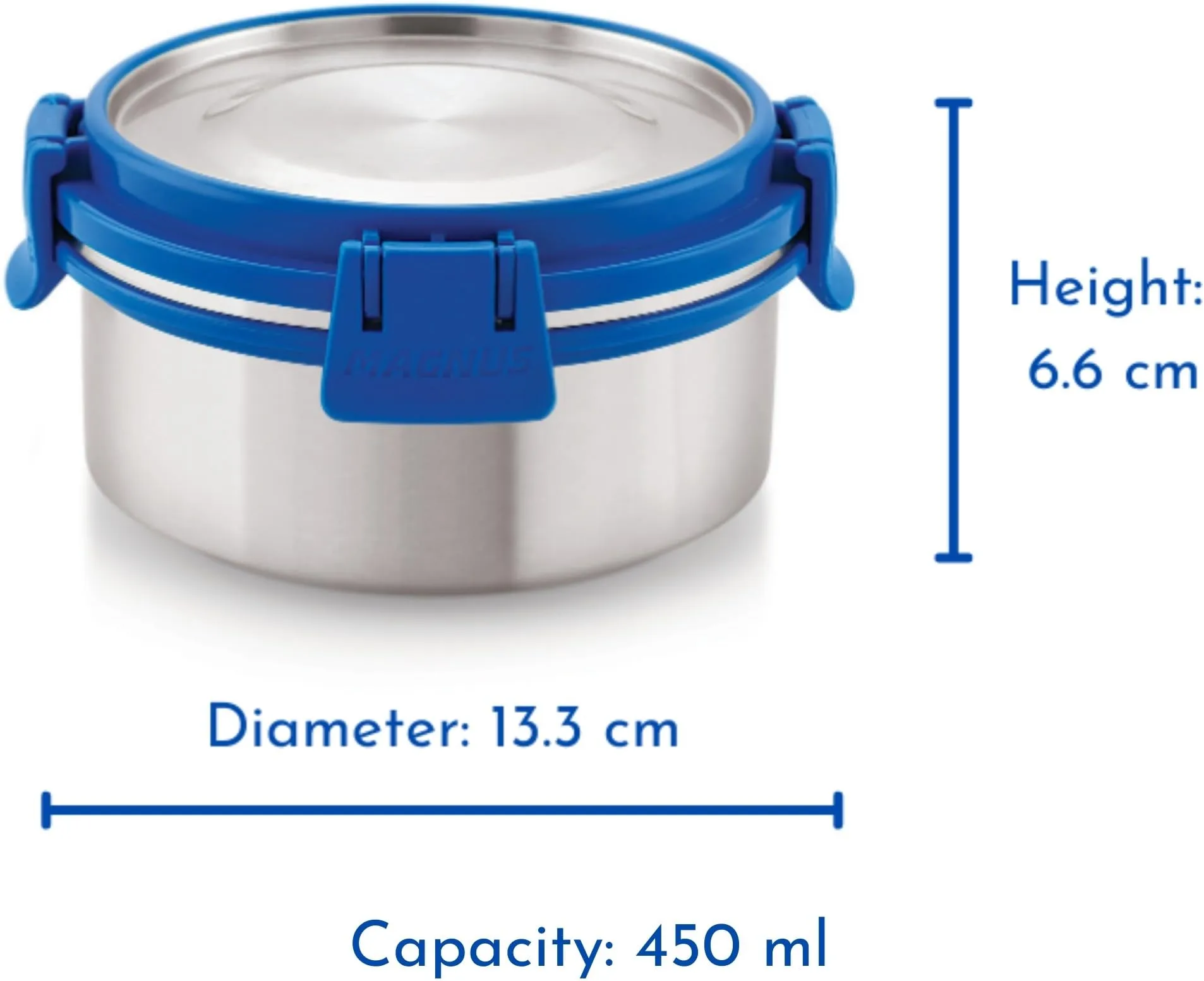 Magnus Stainless Steel Airtight Leakproof Storage Deluxe Container 450ML with Klip Lock - Ideal Kitchen Accessories Items, Perfect Lunch Box, Lunch Boxes for Office Men