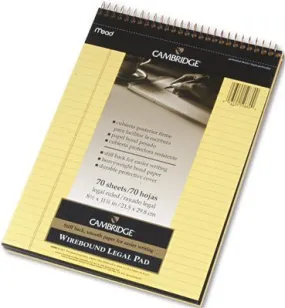 Mead Cambridge Premium Wirebound Legal Pad' Legal Rule' Letter' Canary' 70 Sheets/Pad