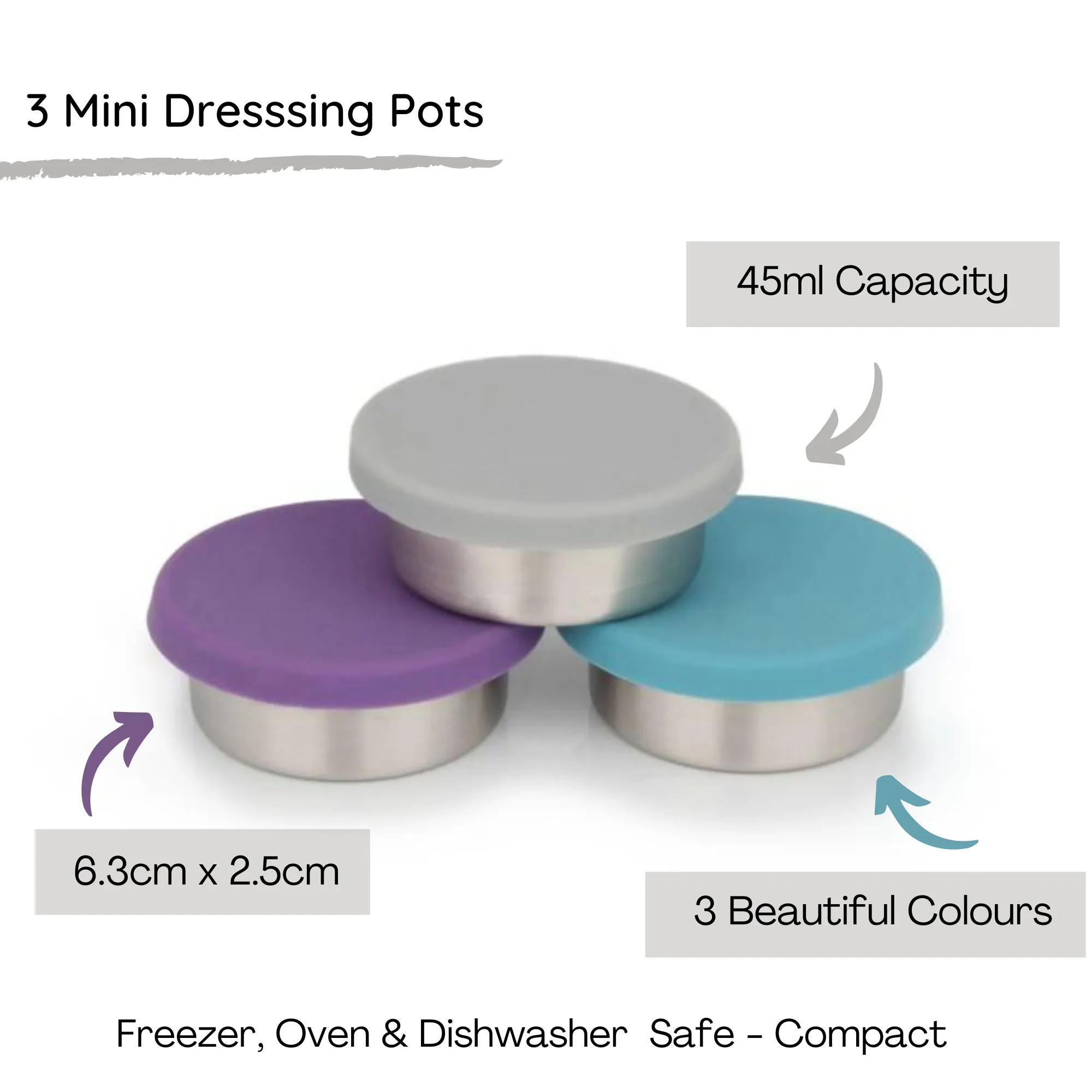 Mini Stainless Steel Sauce & Dressing Pots - Leakproof Set of 3