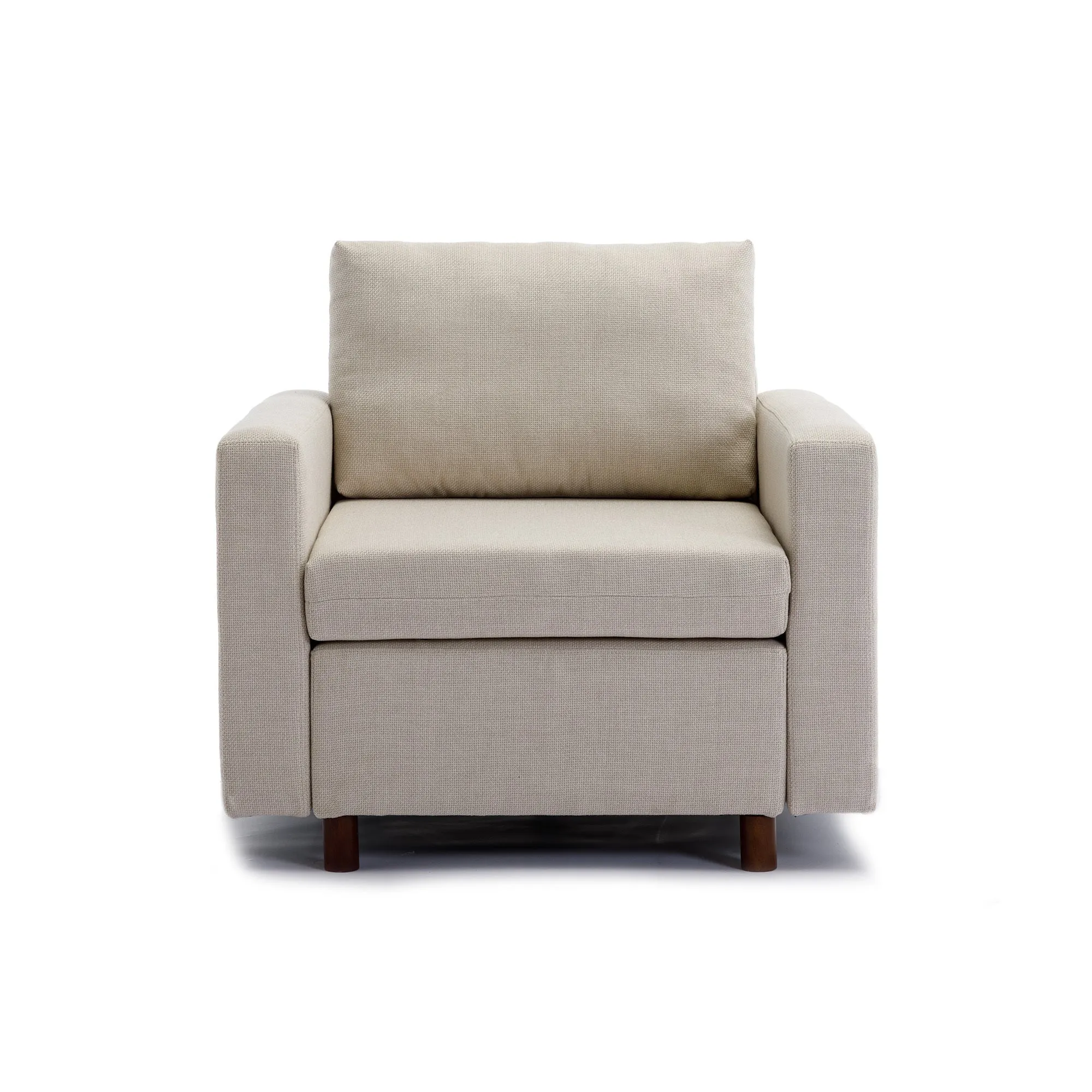 Modular Single-Seat Sectional Couch in Cream, Non-Removable & Non-Washable Cushion Covers