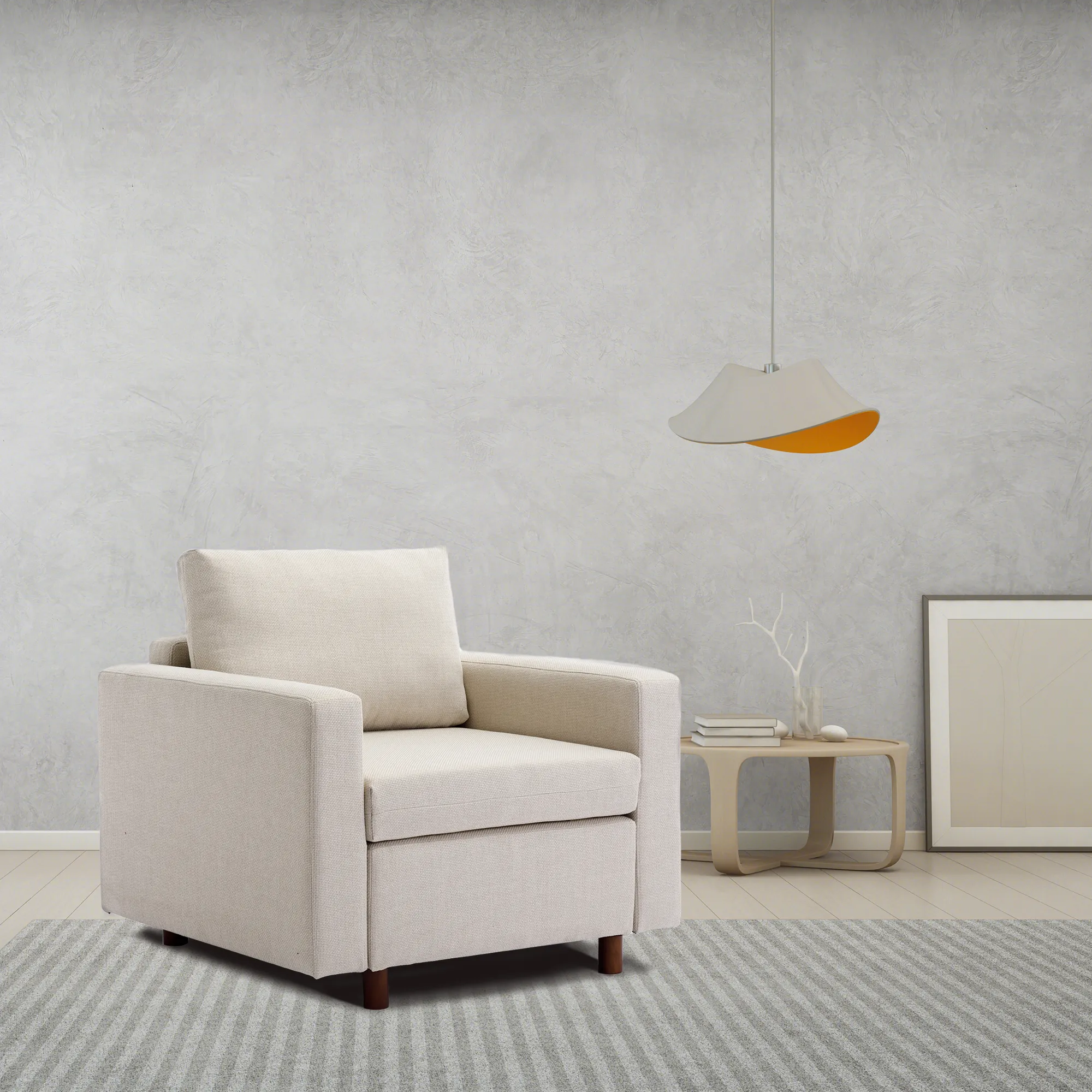 Modular Single-Seat Sectional Couch in Cream, Non-Removable & Non-Washable Cushion Covers