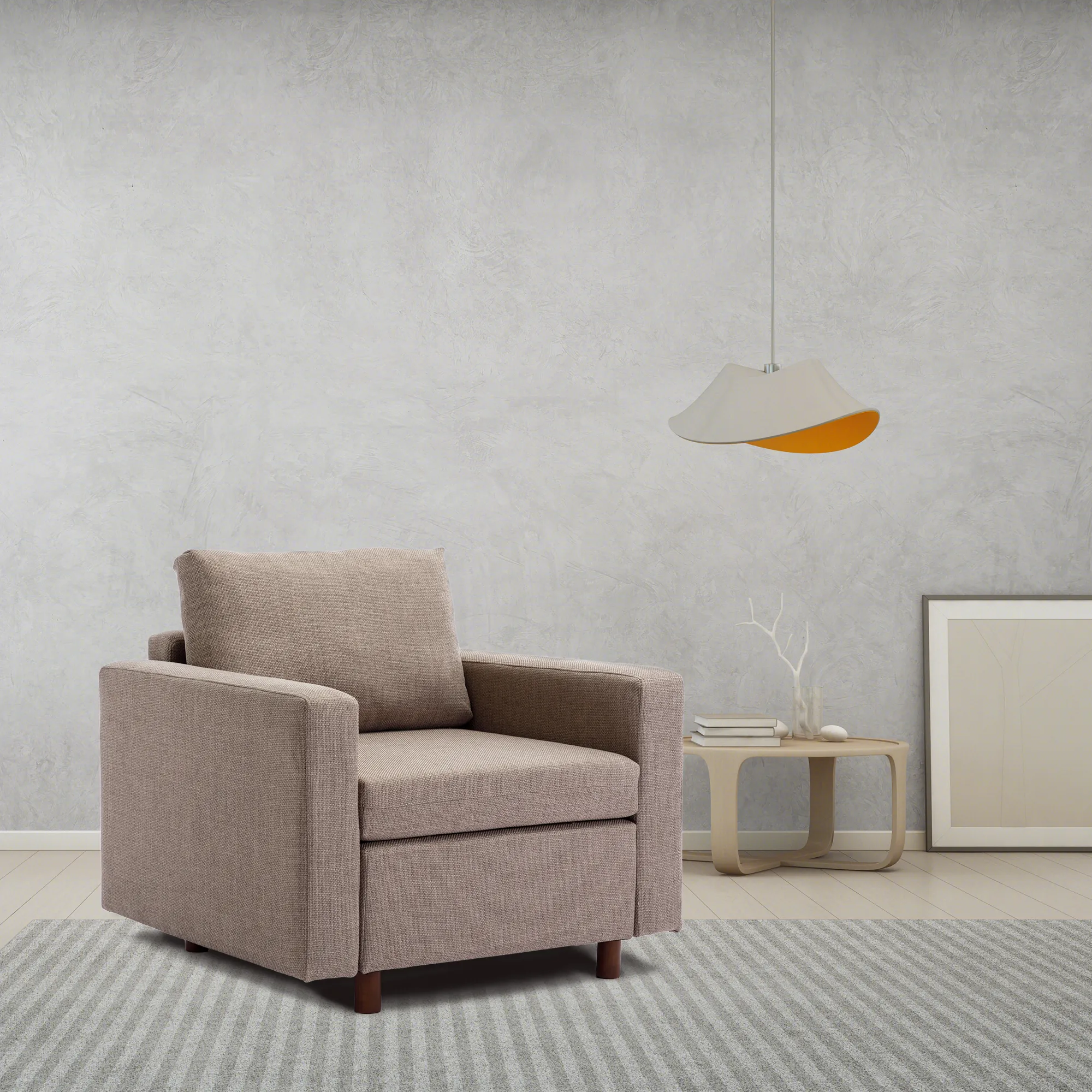 Modular Single-Seat Sectional Couch, Non-Removable Brown Cushion Covers