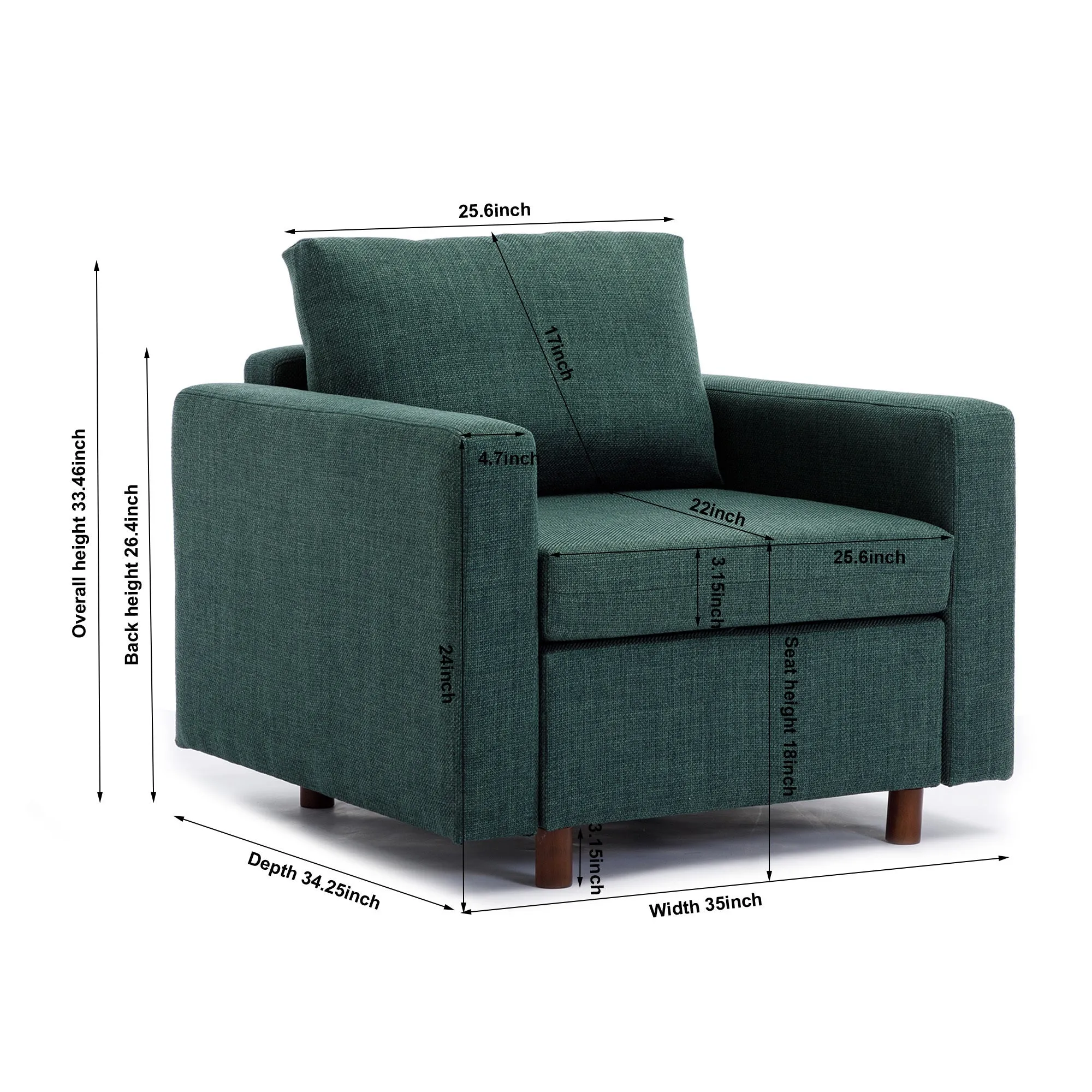 Module Single-Seat Sectional Sofa, Cushion Covers Non-Removable & Non-Washable, Green