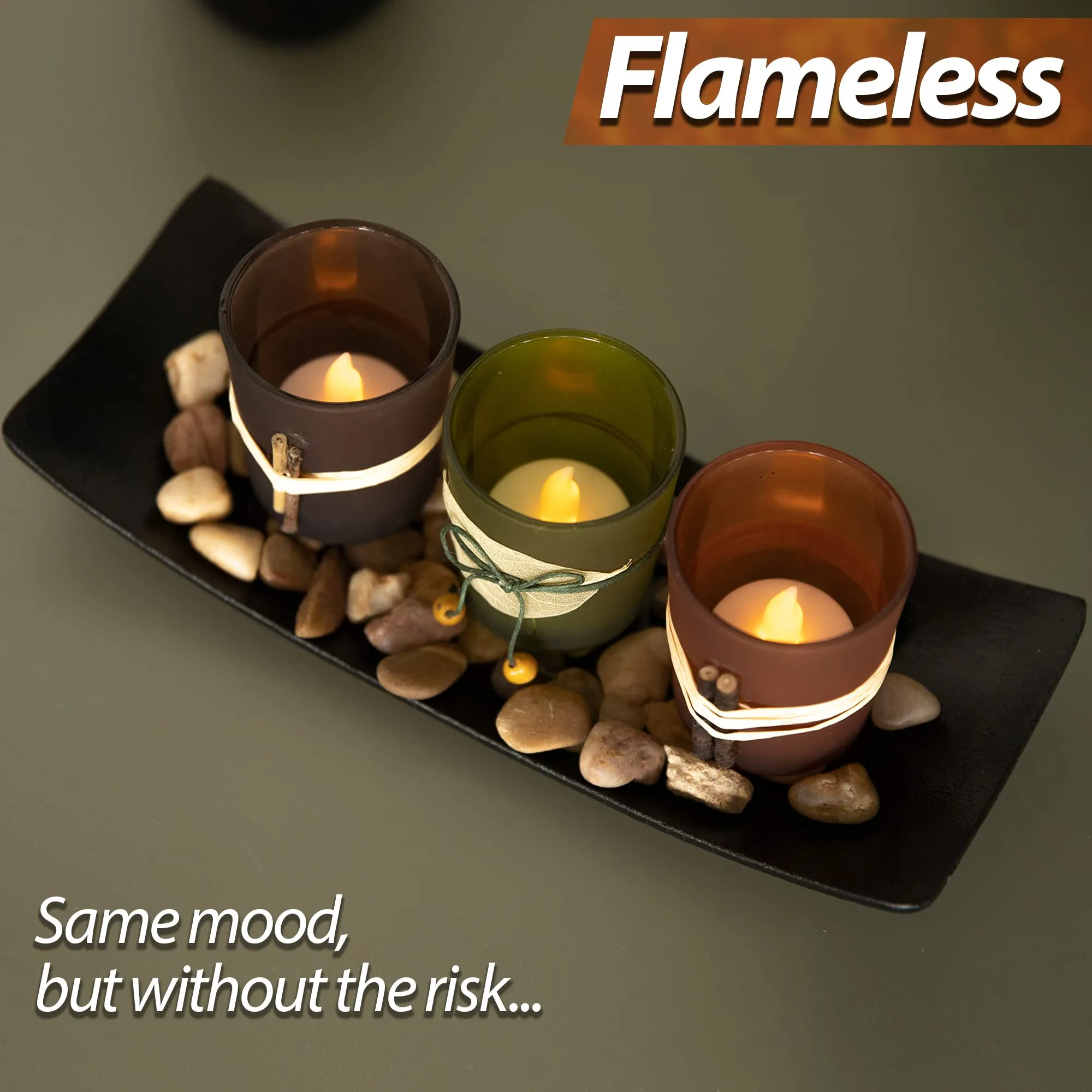 Natural Candlescape Set, 3 Decorative Candle Holders, Rocks And Tray