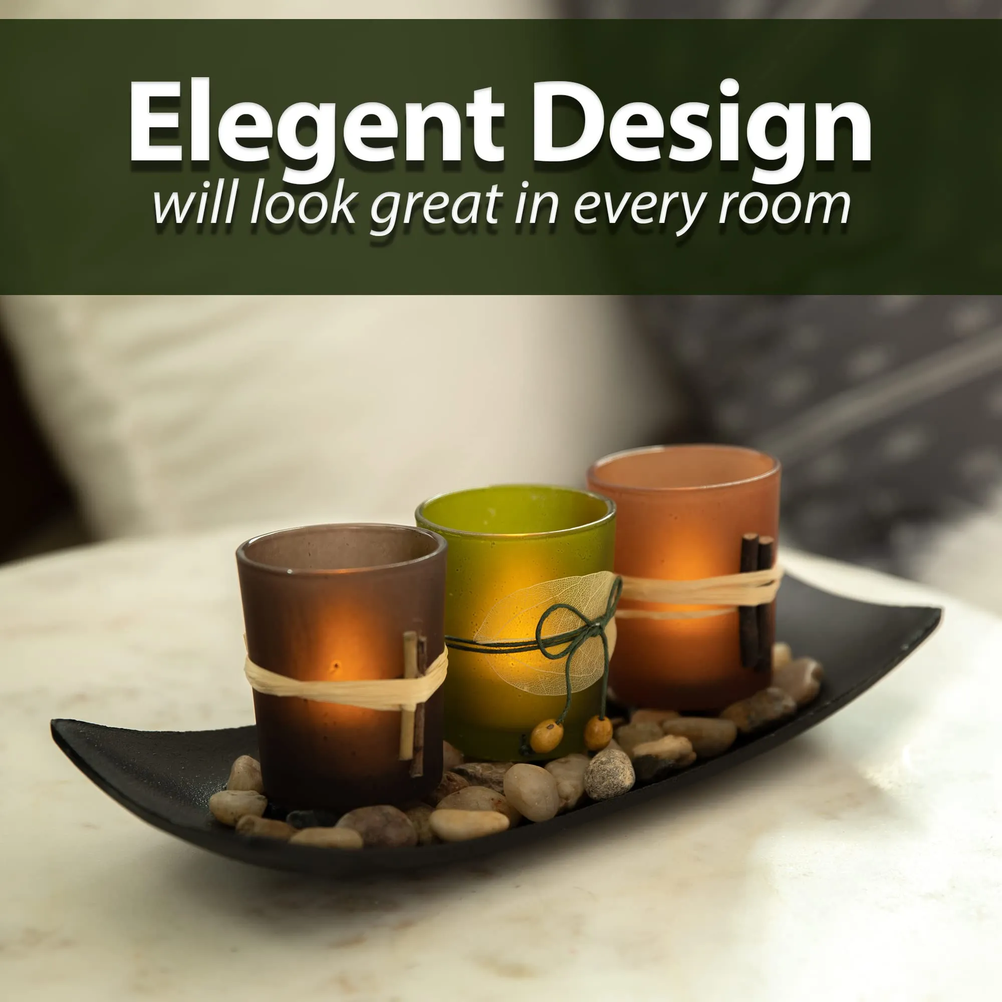 Natural Candlescape Set, 3 Decorative Candle Holders, Rocks And Tray