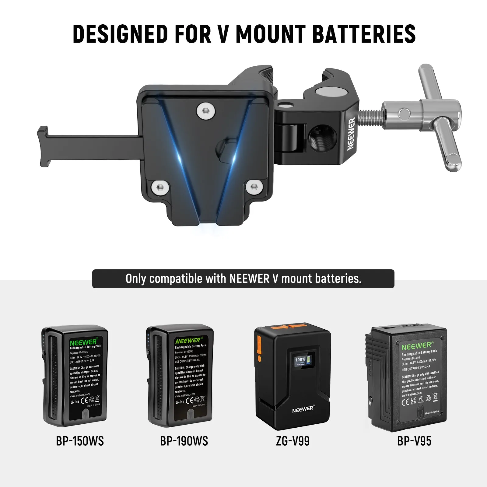 NEEWER Mini V Mount Battery Plate with Super Crab Clamp