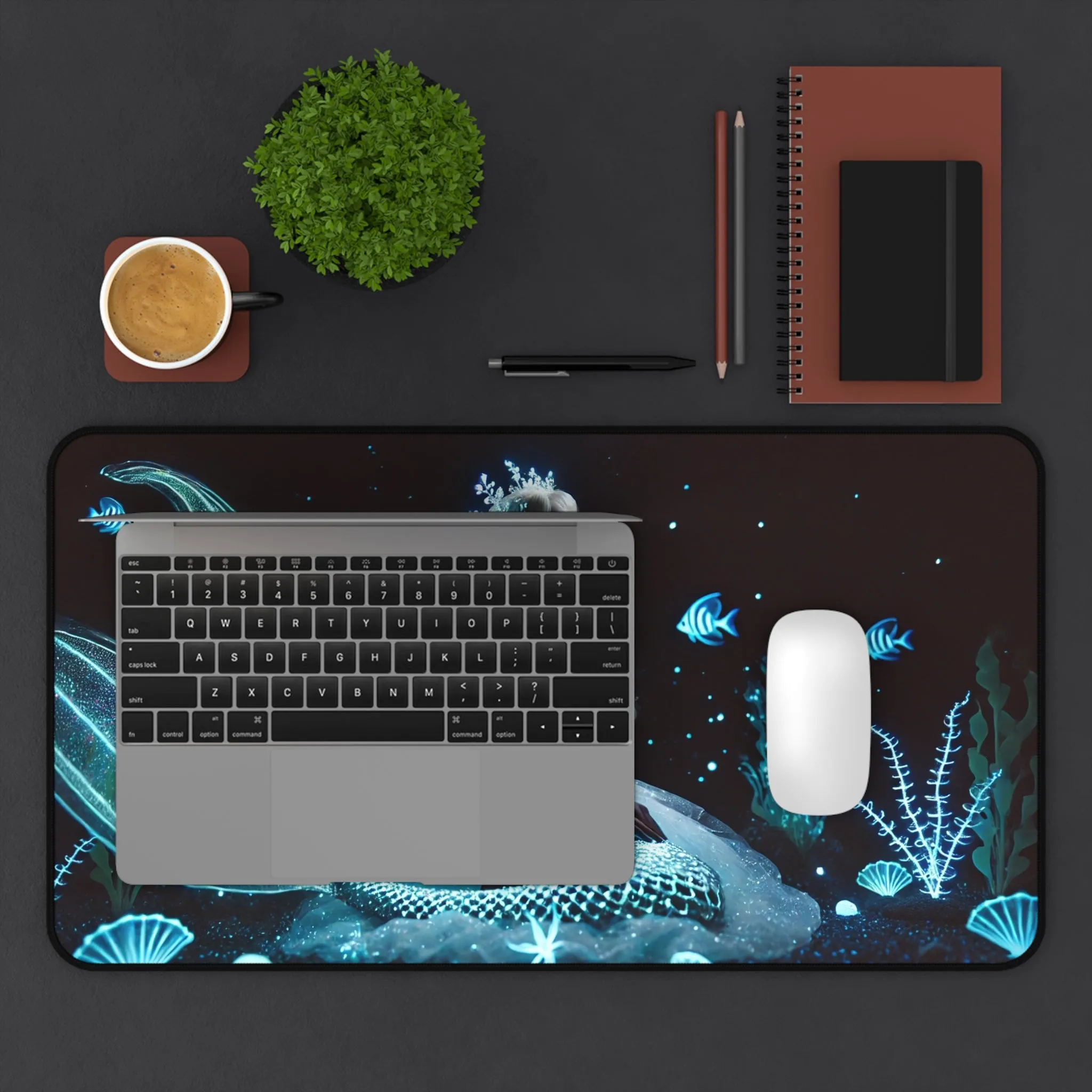 Neon Tides: Futuristic Cyber Mermaid Computer Pad