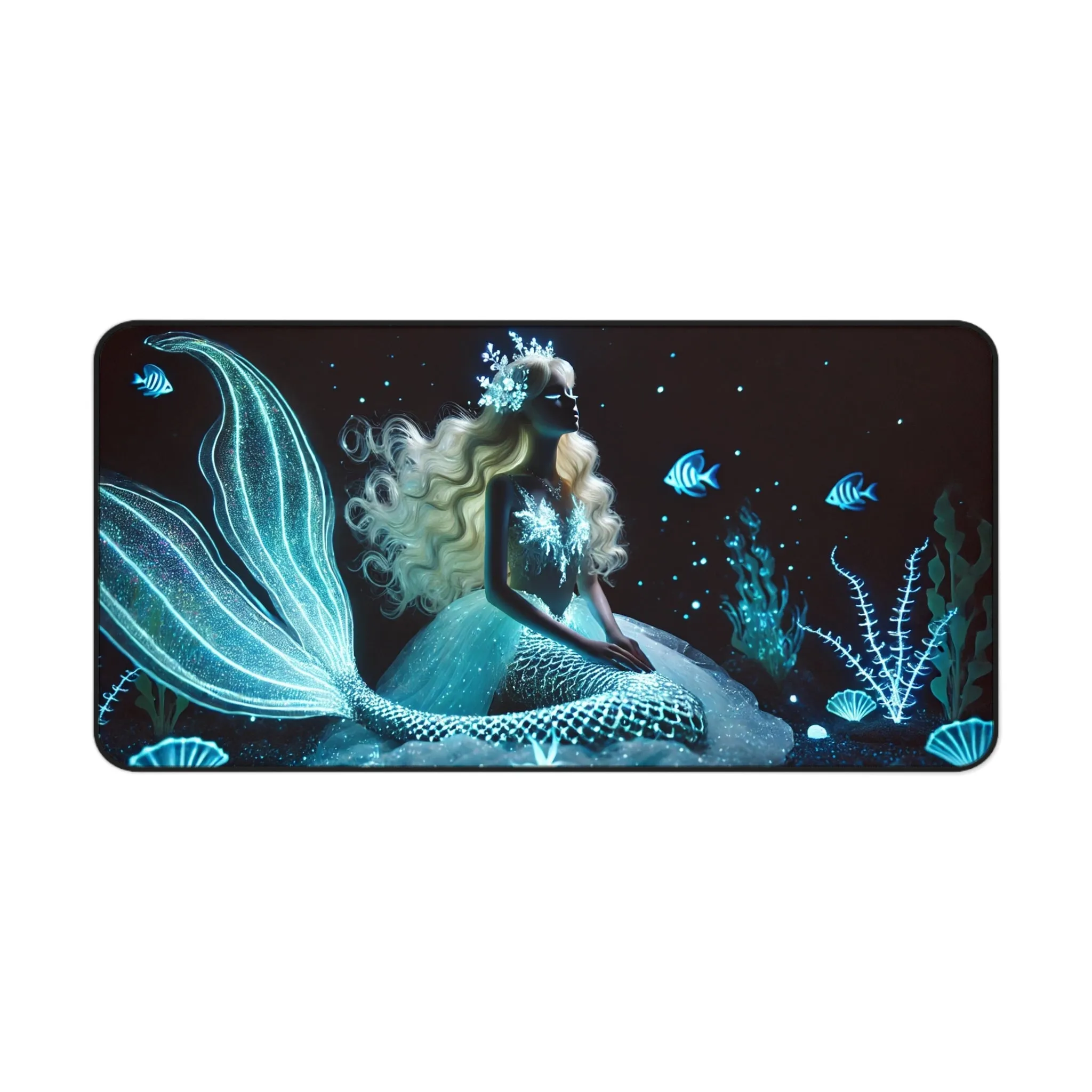 Neon Tides: Futuristic Cyber Mermaid Computer Pad