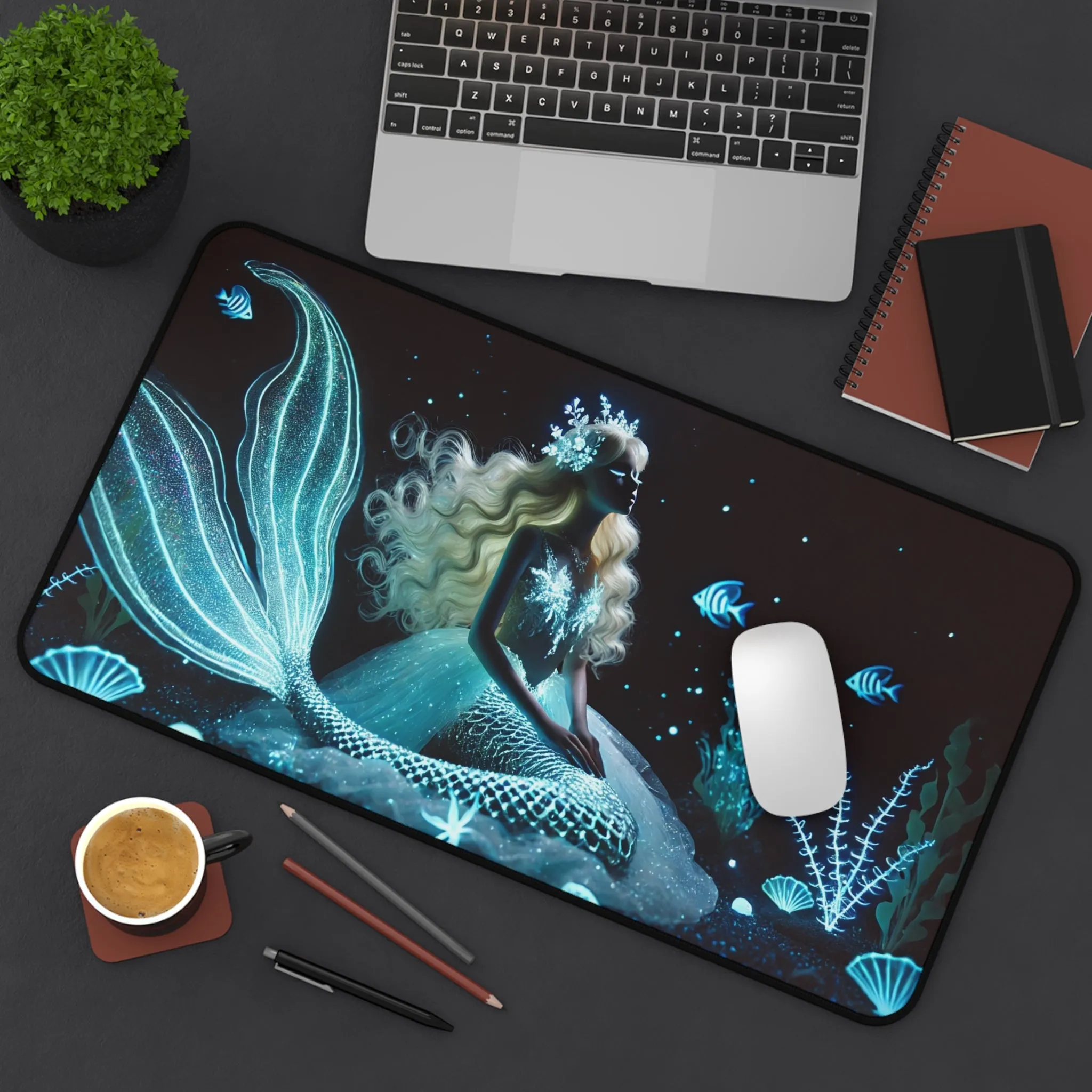 Neon Tides: Futuristic Cyber Mermaid Computer Pad