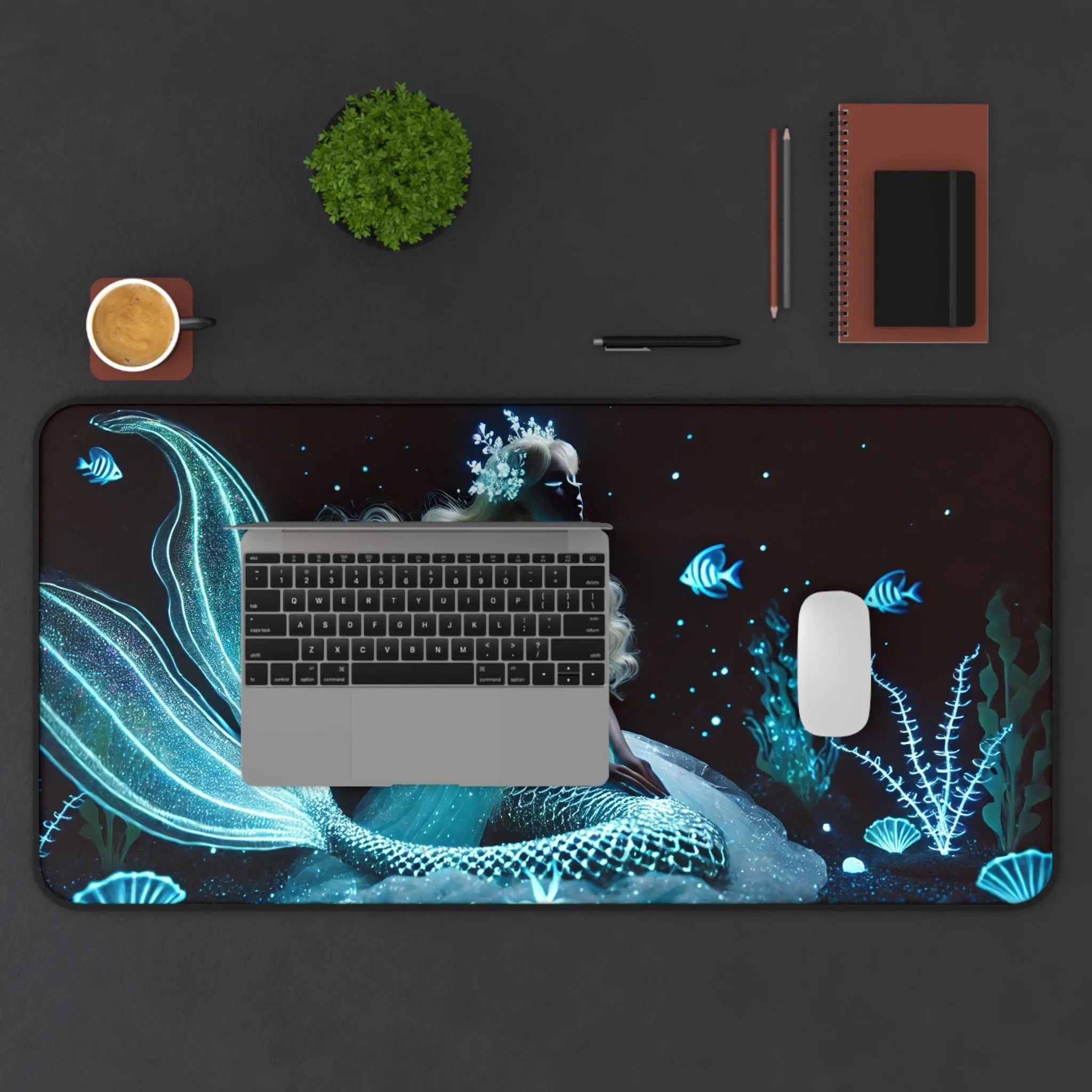 Neon Tides: Futuristic Cyber Mermaid Computer Pad