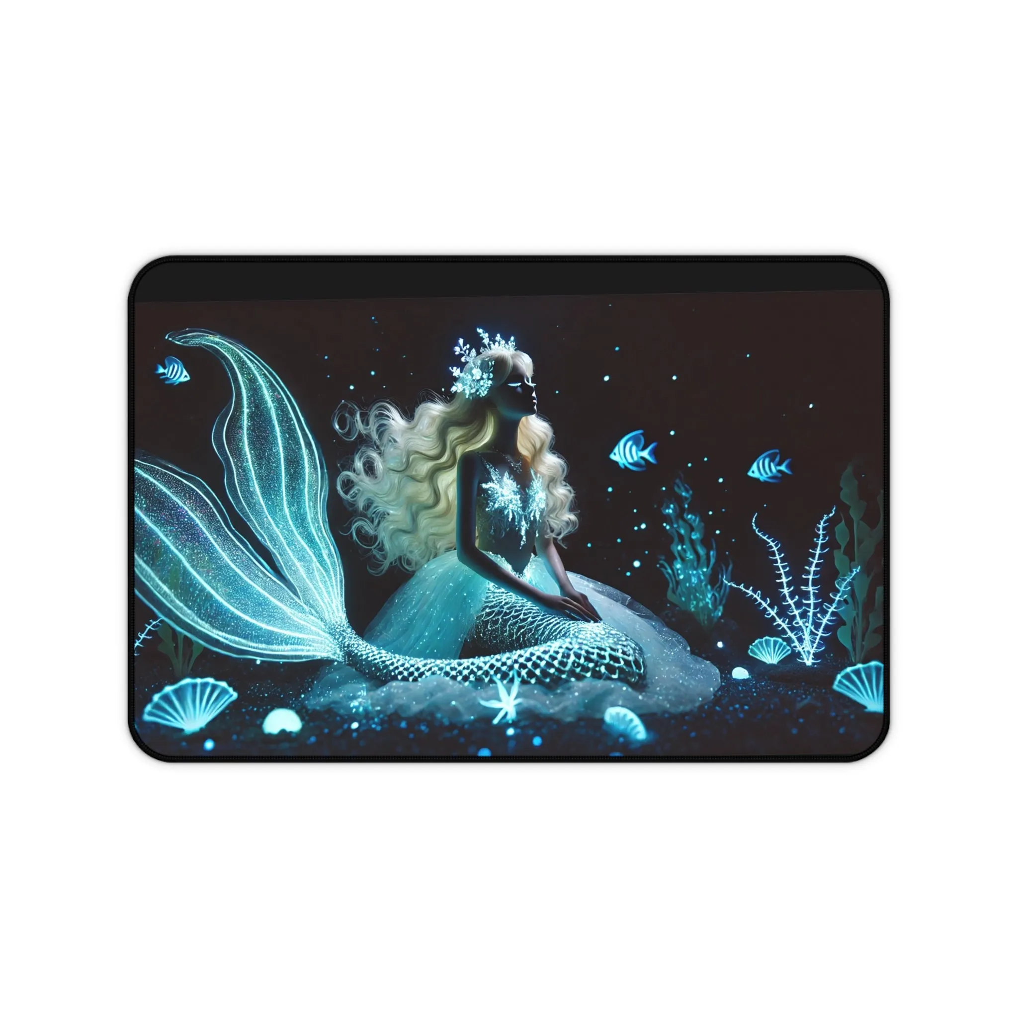 Neon Tides: Futuristic Cyber Mermaid Computer Pad