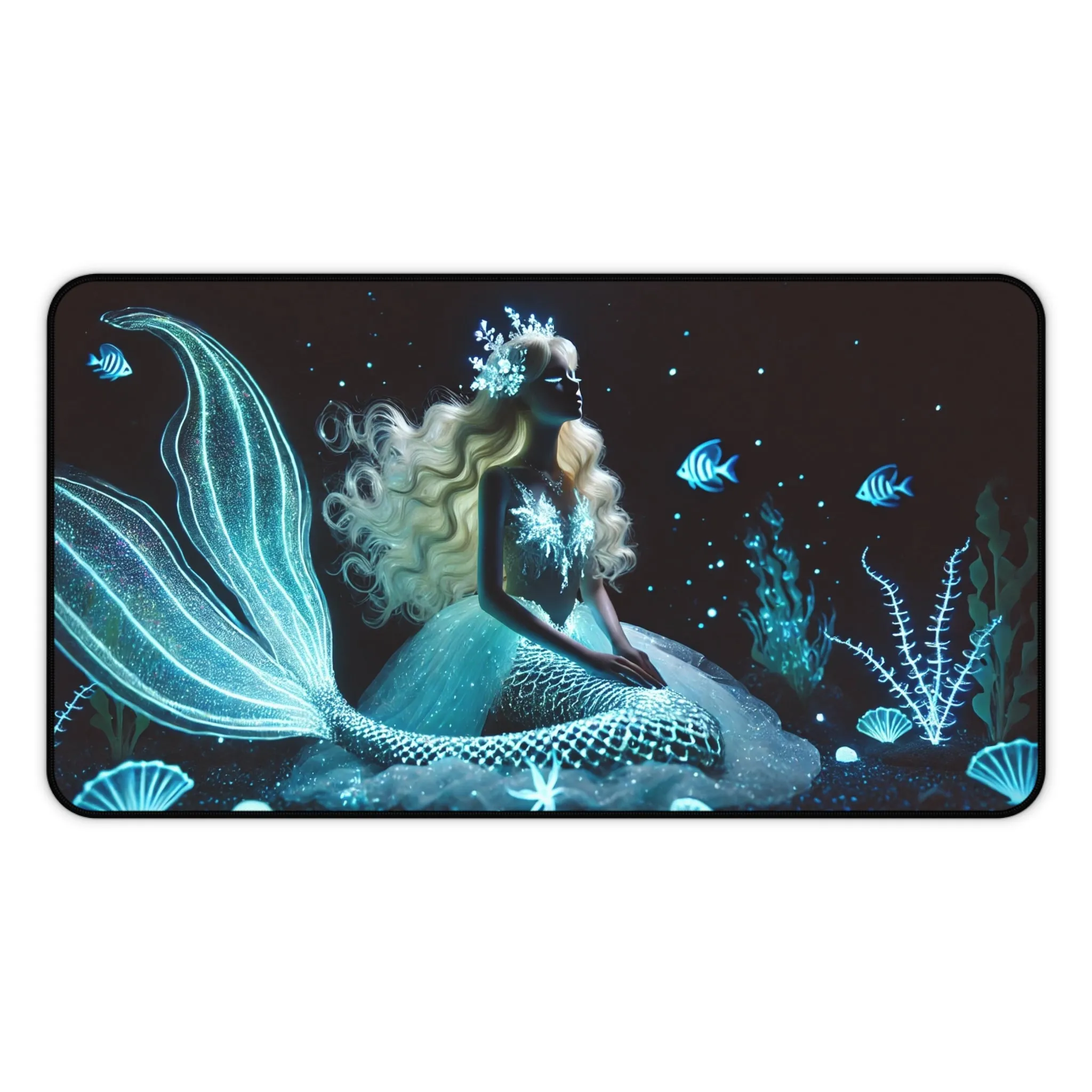 Neon Tides: Futuristic Cyber Mermaid Computer Pad