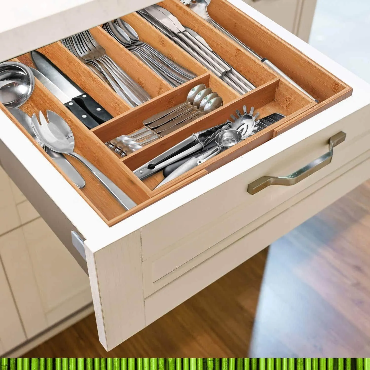 Non-slip, Extra Deep, Expandable, Large Silverware Organizer, Bamboo Flatware Drawer Organizer, Cutlery Tray, Utensil Holder, Adjustable Drawer Organizers, Kitchen Drawer Dividers by PRISTINE BAMBOO