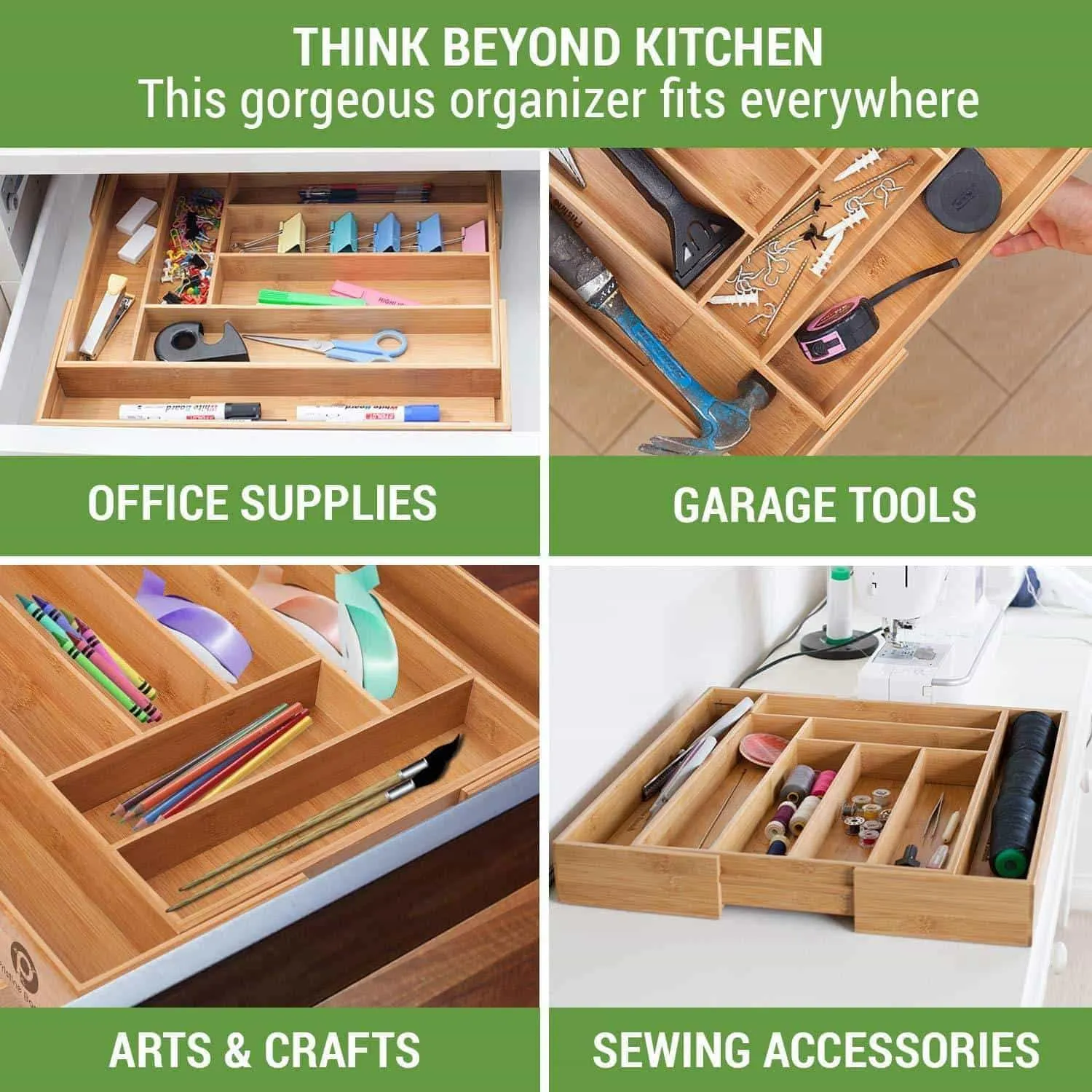Non-slip, Extra Deep, Expandable, Large Silverware Organizer, Bamboo Flatware Drawer Organizer, Cutlery Tray, Utensil Holder, Adjustable Drawer Organizers, Kitchen Drawer Dividers by PRISTINE BAMBOO