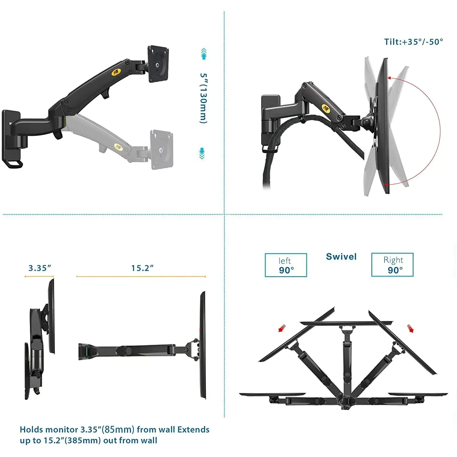 North Bayou F150 Full Motion Articulating Swivel Wall Mount Bracket for 17-27" 15.4 lbs TV