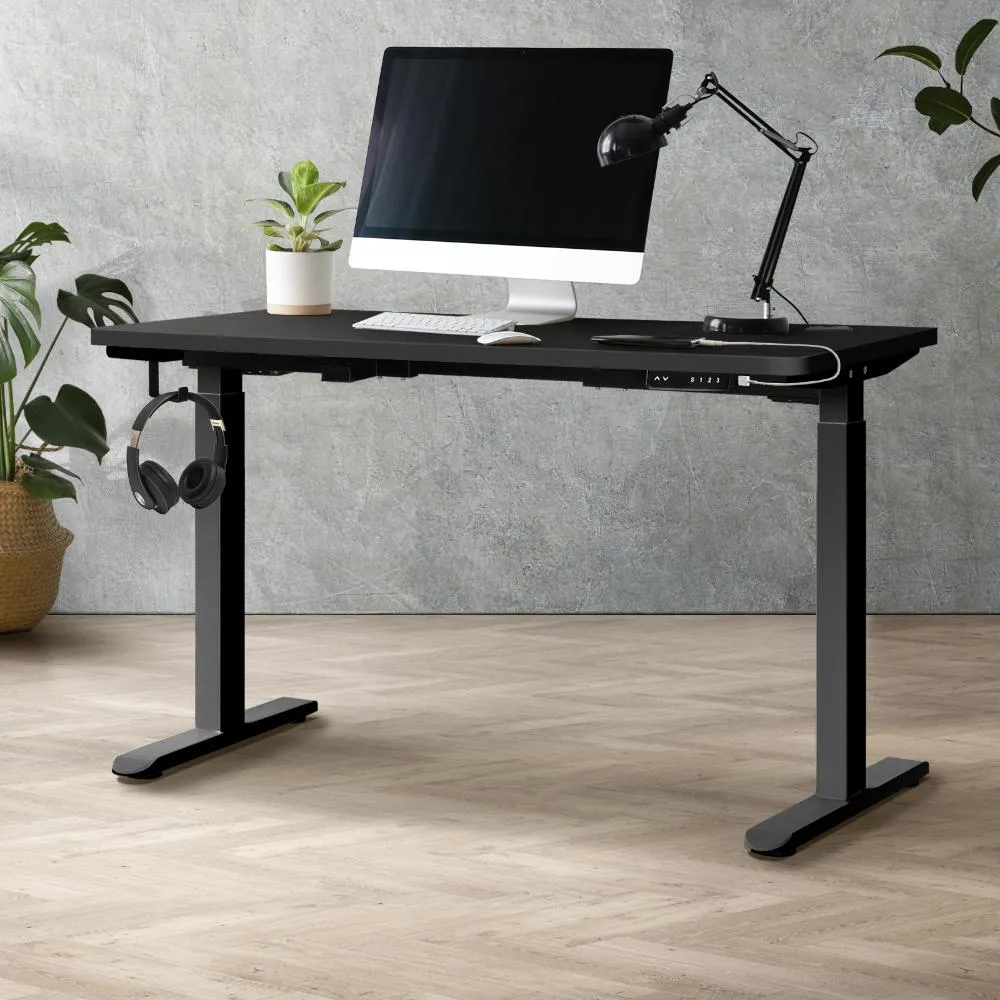 Oikiture Standing Desk Dual Motor Electric Height Adjustable Sit Stand Table - Black/Black - 1200mm x 600mm