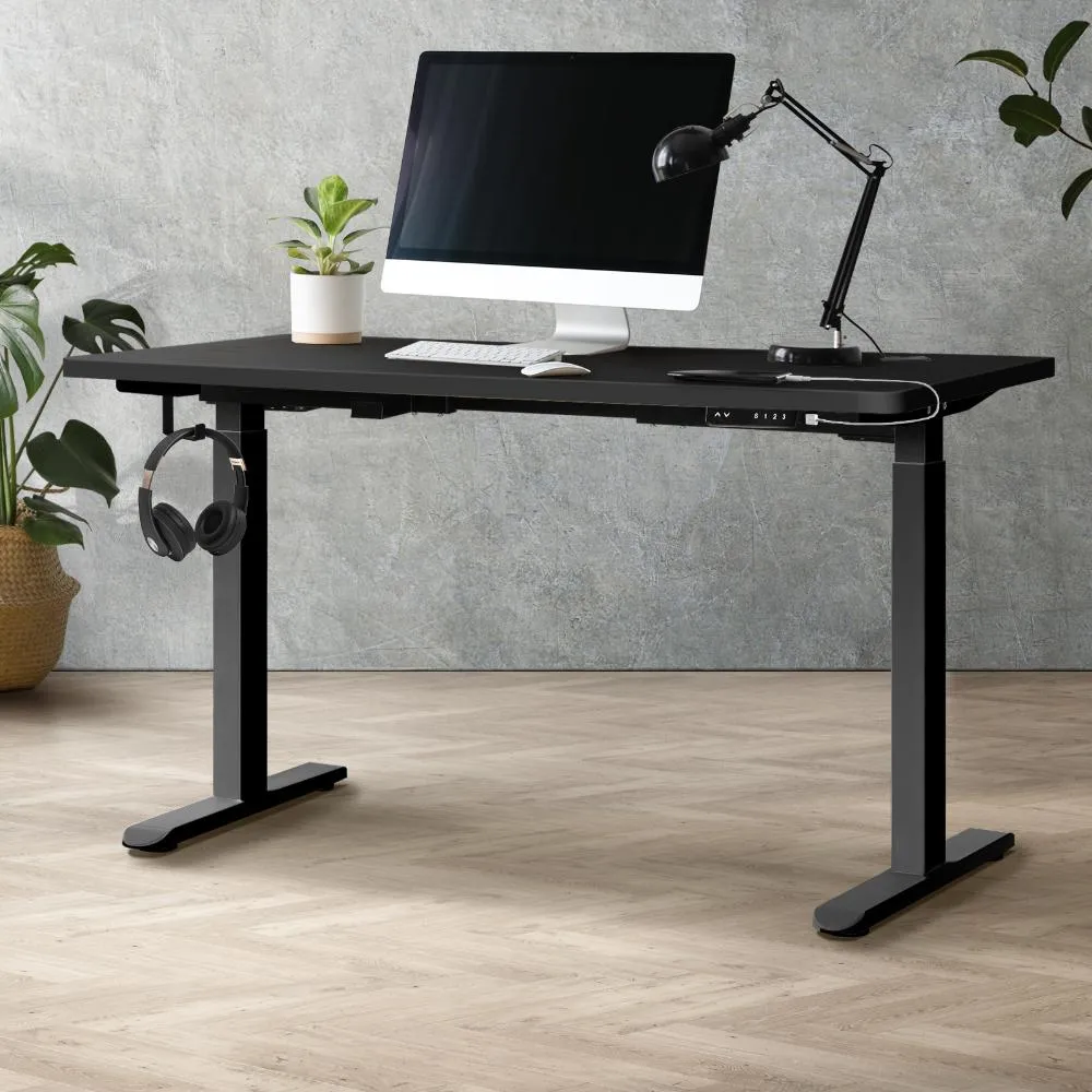 Oikiture Standing Desk Dual Motor Electric Height Adjustable Sit Stand Table - Black/Black - 1400mm x 700mm