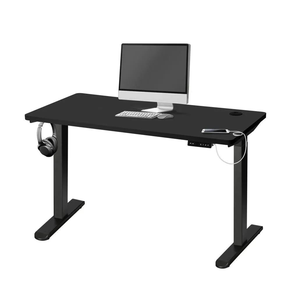 Oikiture Standing Desk Dual Motor Electric Height Adjustable Sit Stand Table - Black/Black - 1400mm x 700mm