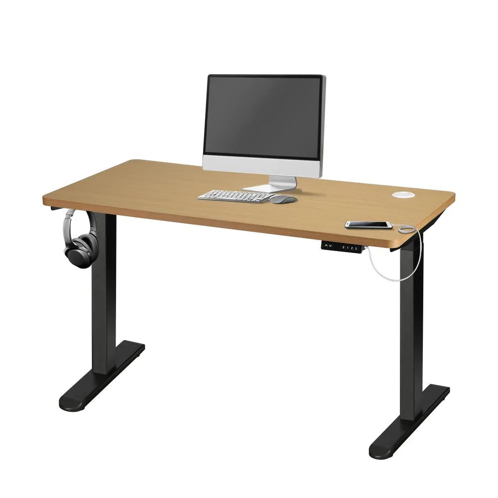 Oikiture Standing Desk Dual Motor Electric Height Adjustable Sit Stand Table - Black/Oak - 1200mm x 600mm