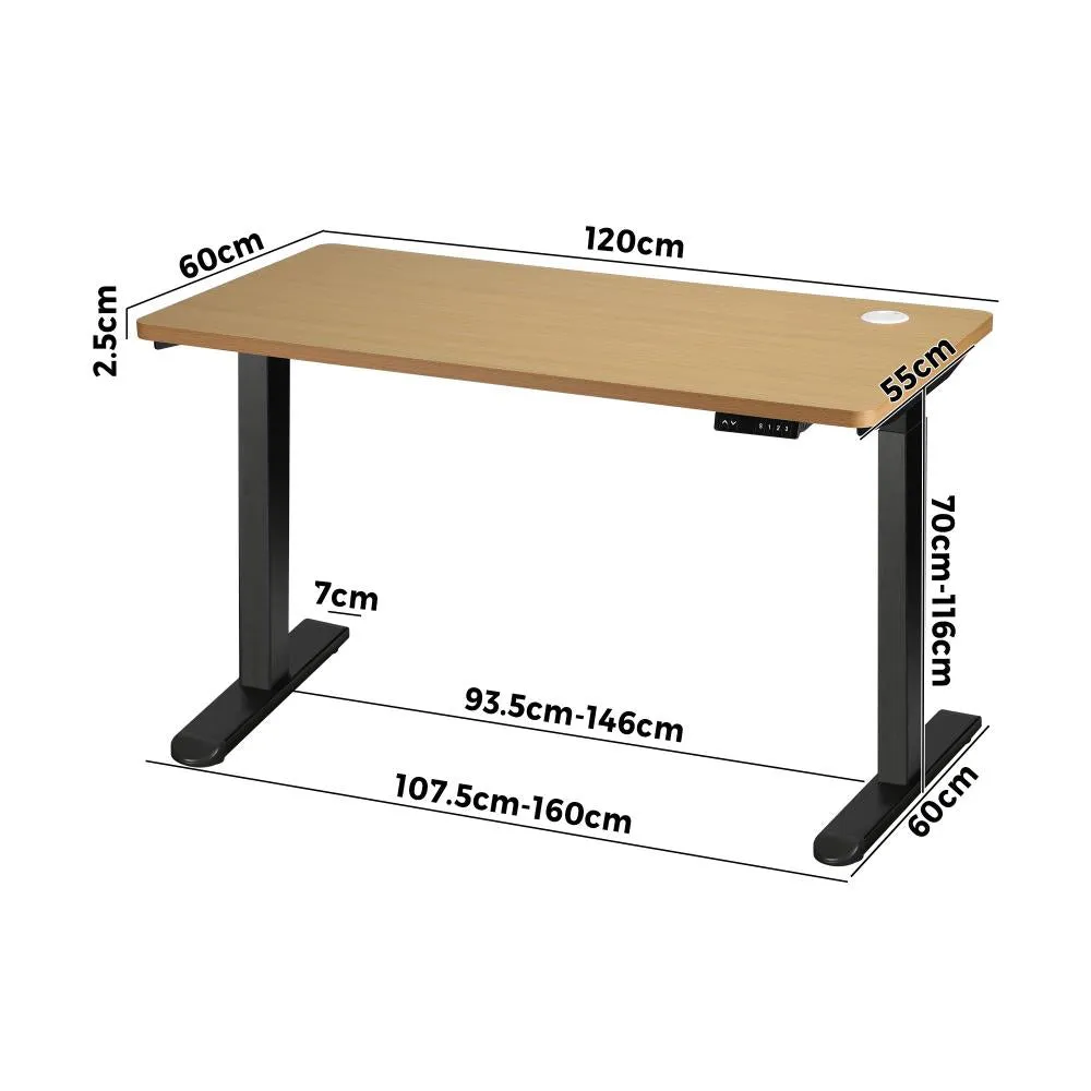 Oikiture Standing Desk Dual Motor Electric Height Adjustable Sit Stand Table - Black/Oak - 1200mm x 600mm