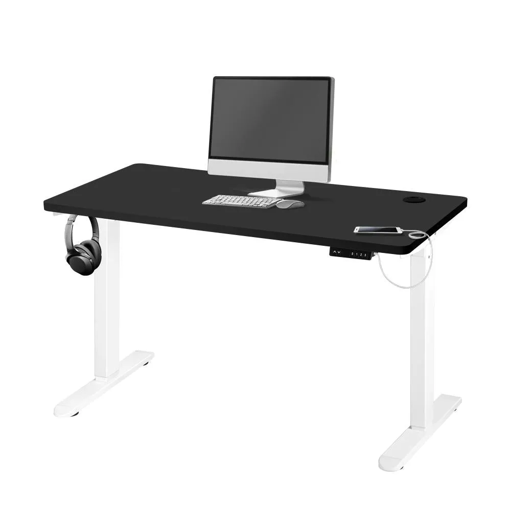 Oikiture Standing Desk Electric Height Adjustable Motorised Sit Stand Desk Rise - White/Black - 1200mm x 600mm