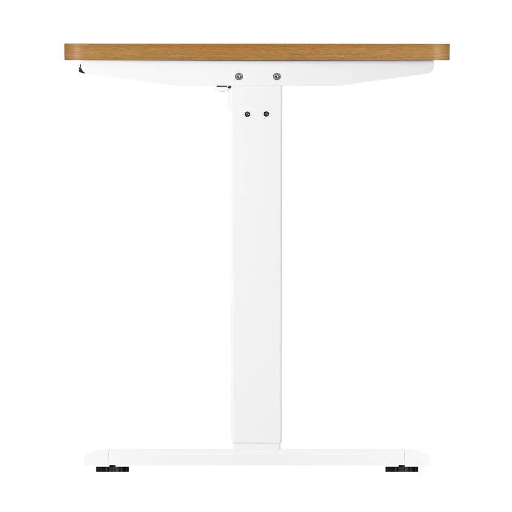 Oikiture Standing Desk Electric Height Adjustable Motorised Sit Stand Desk Rise - White/Oak - 1400mm x 700mm