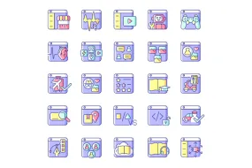 Online platforms RGB color icons set