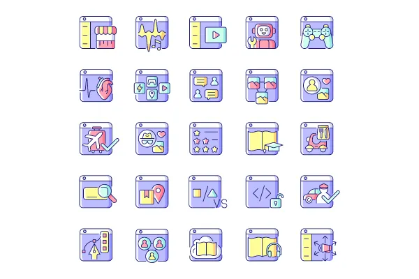 Online platforms RGB color icons set